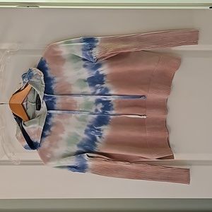 Central Park West knit hoodie tiedye blue green cocoa size XS